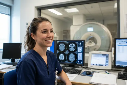 MRI technologist student training at a clinical site