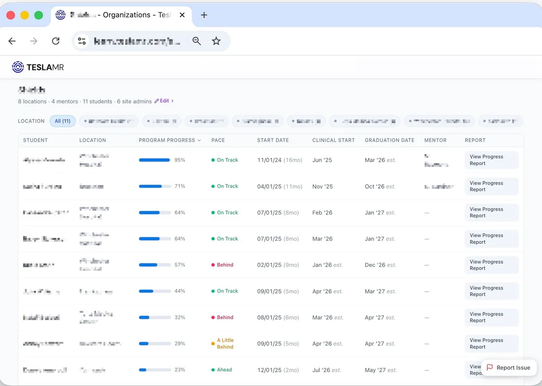 Student progress tracking dashboard