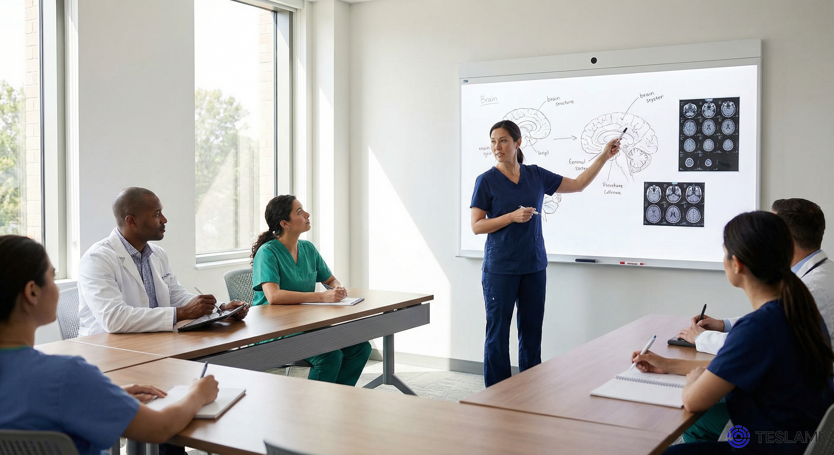 MRI training classroom with students and instructor